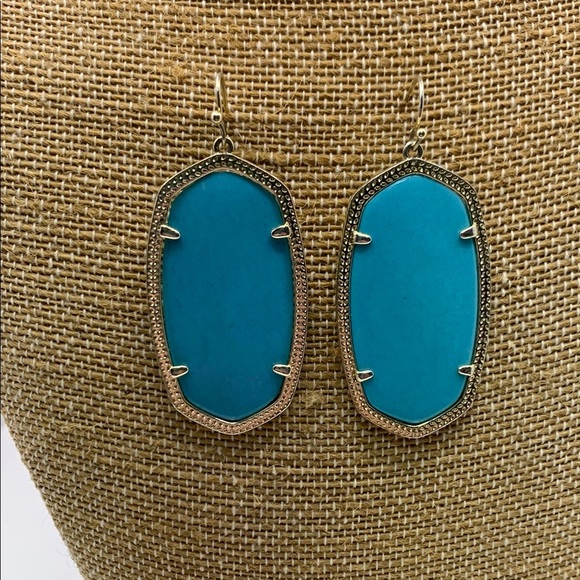 Turquoise Color and Gold Tone Drop Earrings - Picture 1 of 7